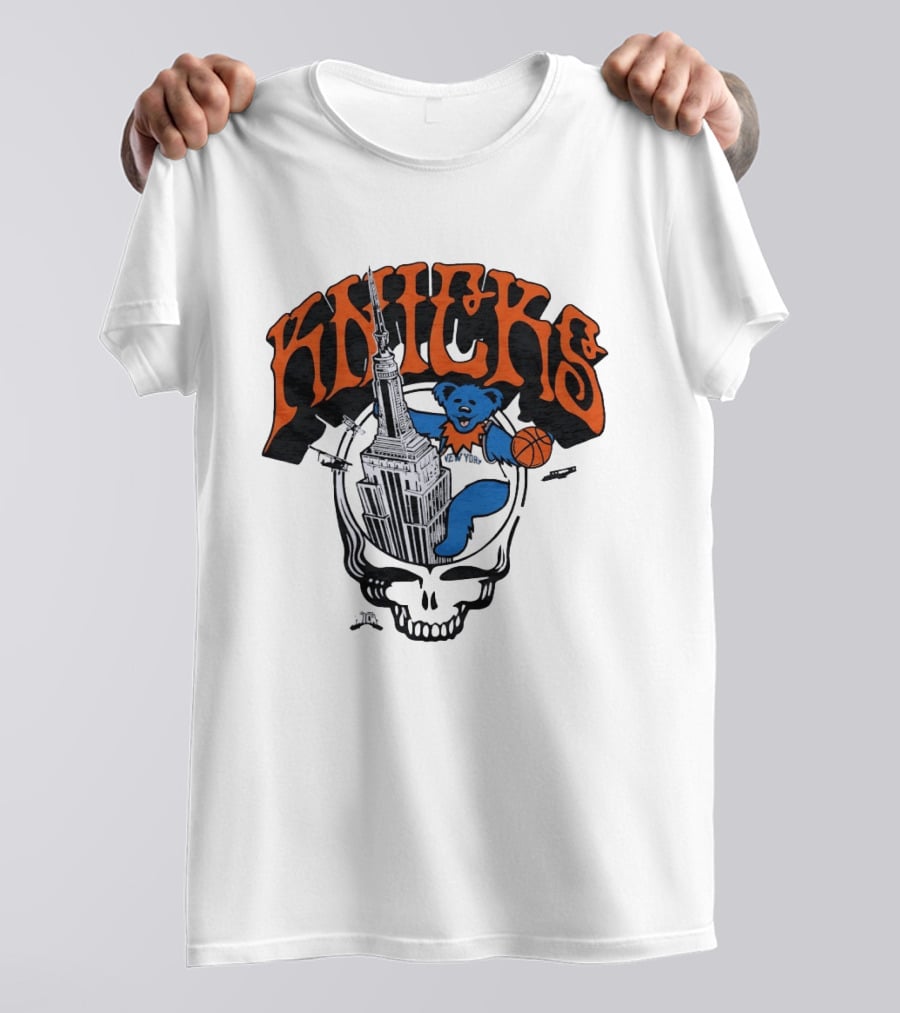 Knicks Grateful Dead Dancing Bear Empire State Building Skulls Basketball T-Shirt