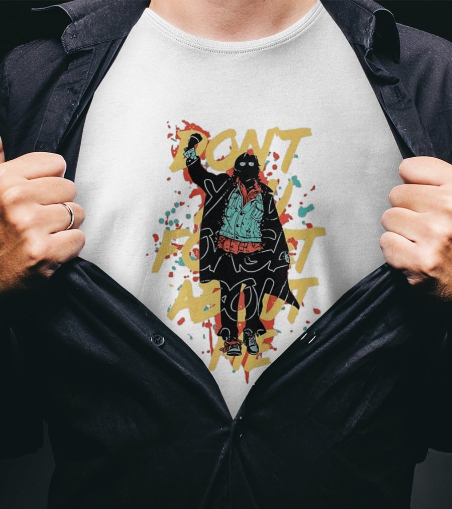 Don't Forget About Me Masked Figure Neon Paint Splatter T-Shirt