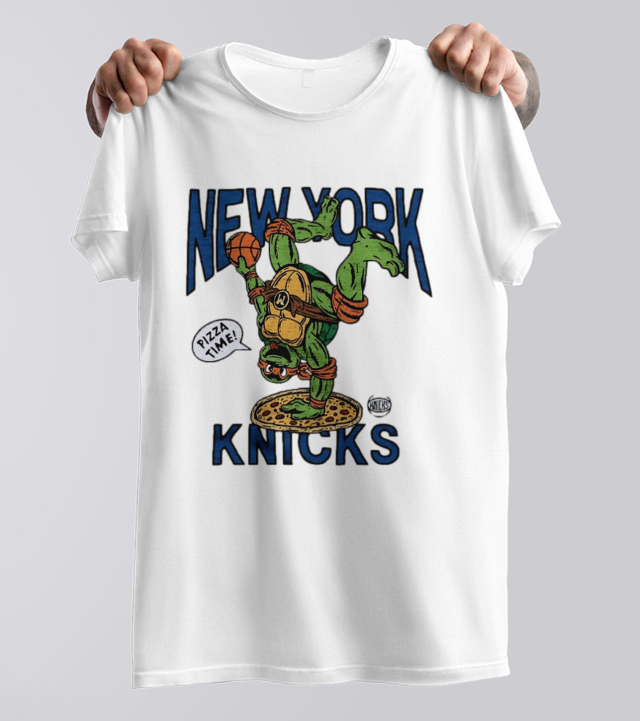 New York Knicks Michelangelo TMNT Pizza Time Basketball Dunk T-Shirt