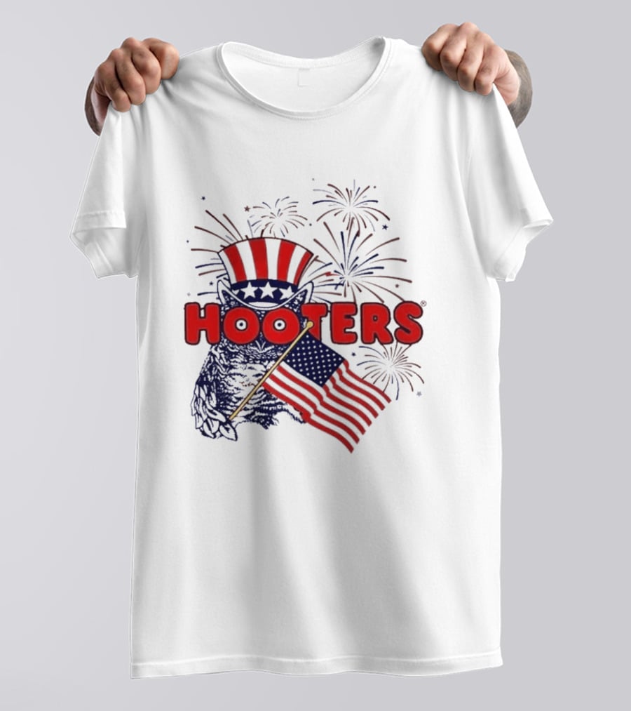 Hooters America Patriotic Owl Fireworks USA UPF 50+ T-Shirt