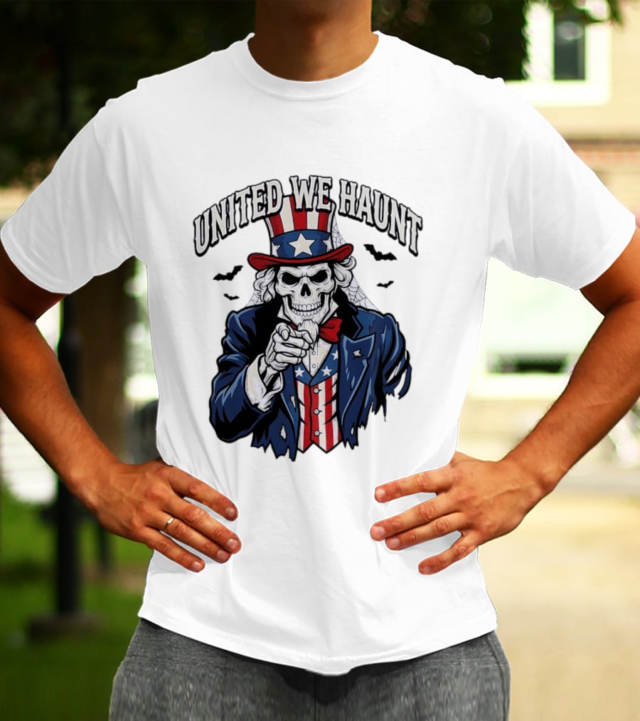 Uncle Sam Skeleton Pointing United We Haunt Halloween Bats T-Shirt