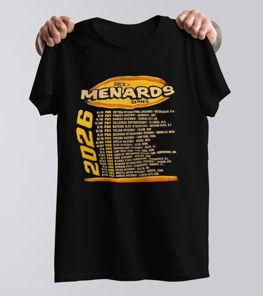 ARCA Menards Series 2026 Racing Schedule Calendar Featuring Key Race Dates And Locations T-Shirt