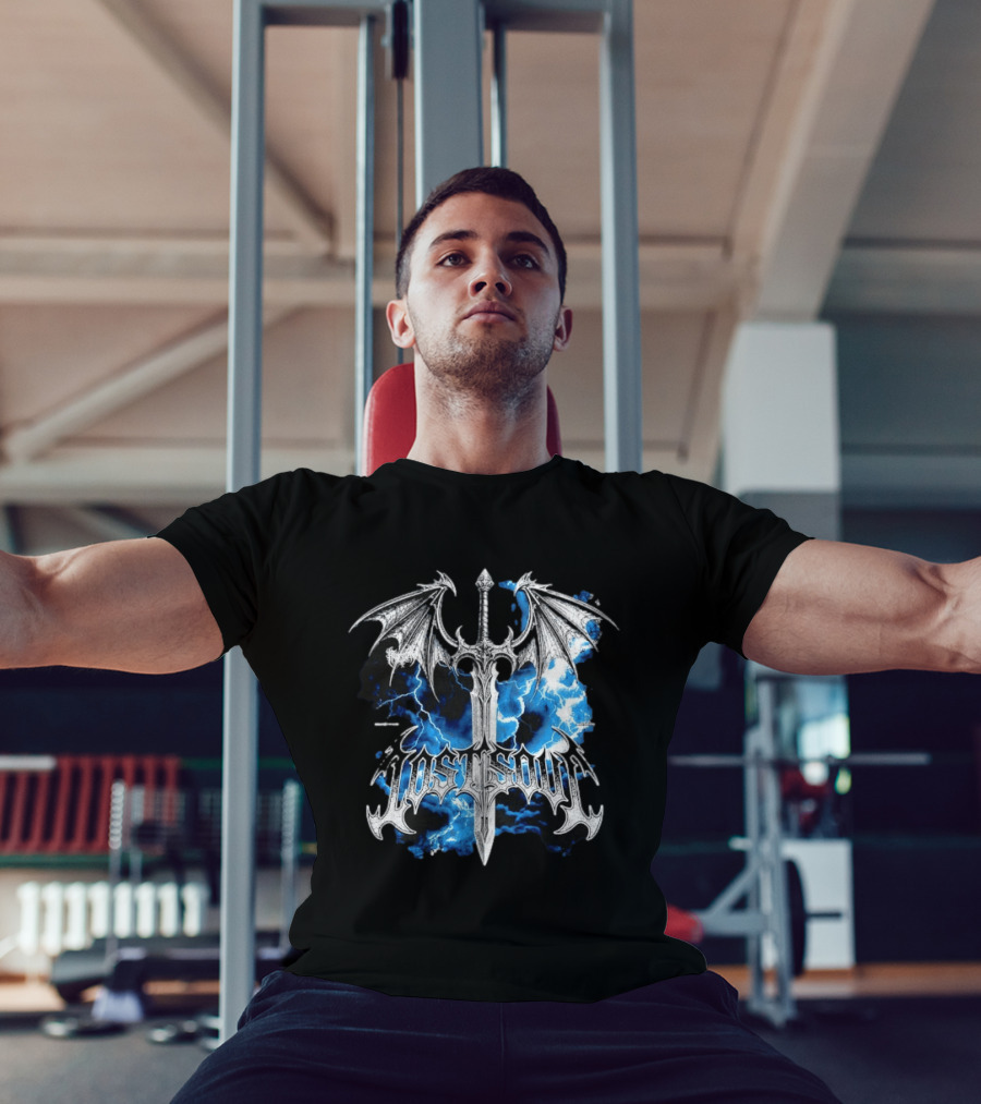Lost Soul Gothic Sword With Wings And Blue Lightning T-Shirt