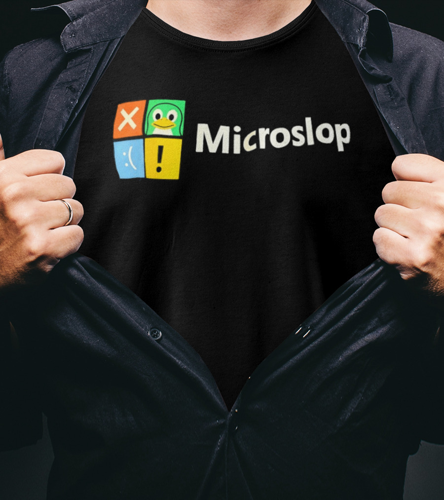 Microslop Parody Tux Penguin Windows Satire T-Shirt