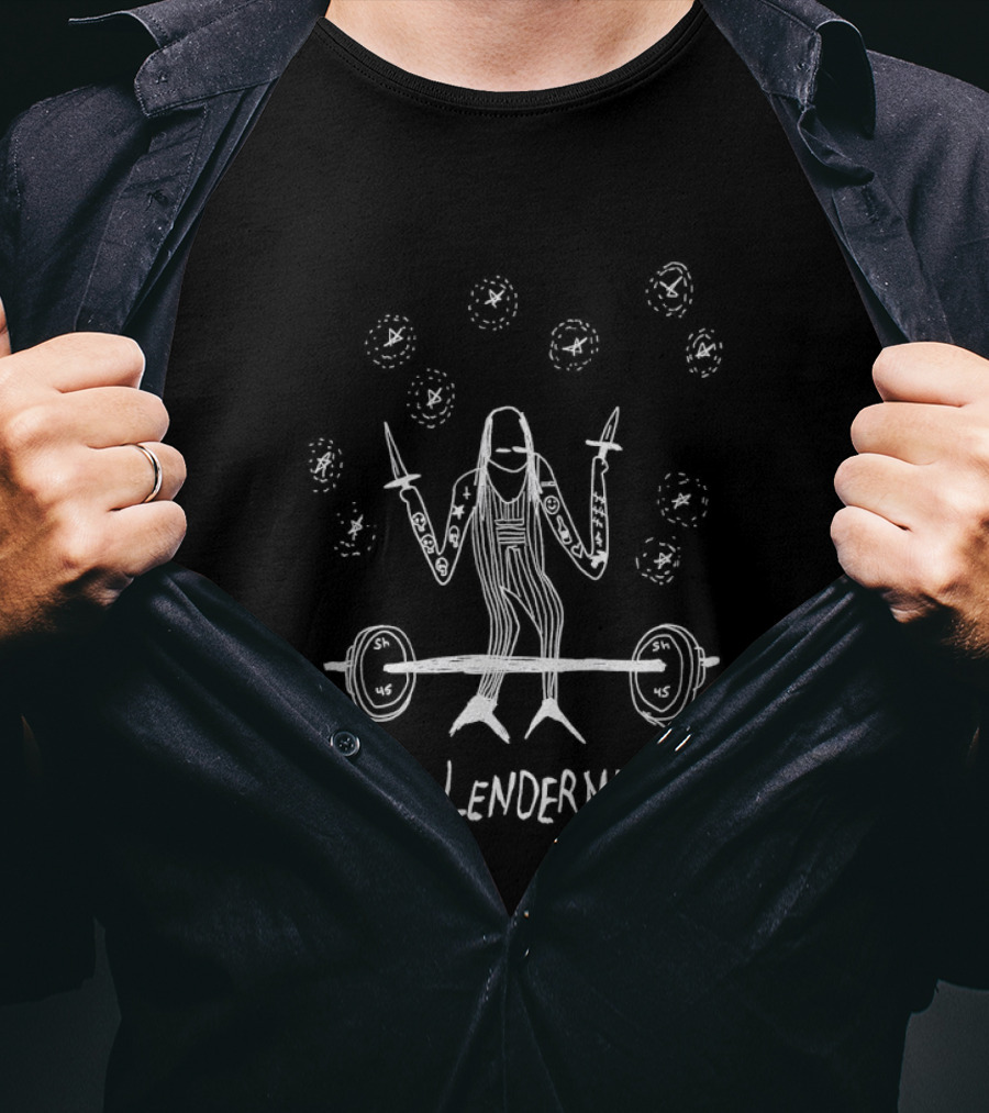 MJ Lenderman Barbell Weightlifting Holding Swords Fun Cartoon T-Shirt