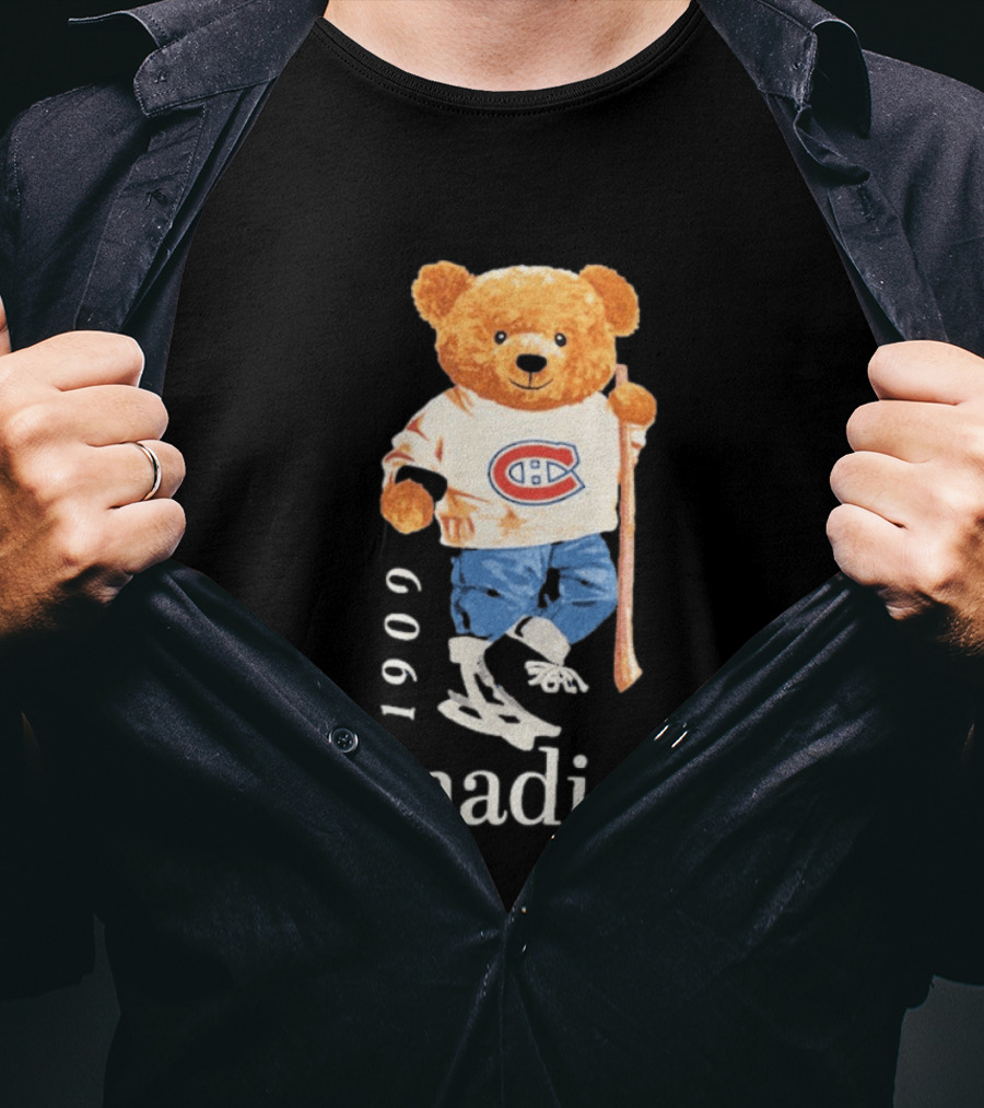 Montreal Canadiens 1909 Hockey Bear With Stick And Skates T-Shirt