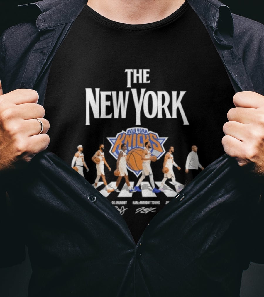 The New York Knicks Josh Hart Mikal Bridges OG Anunoby Karl Anthony Towns Jalen Brunson Abbey Road Signatures T-Shirt