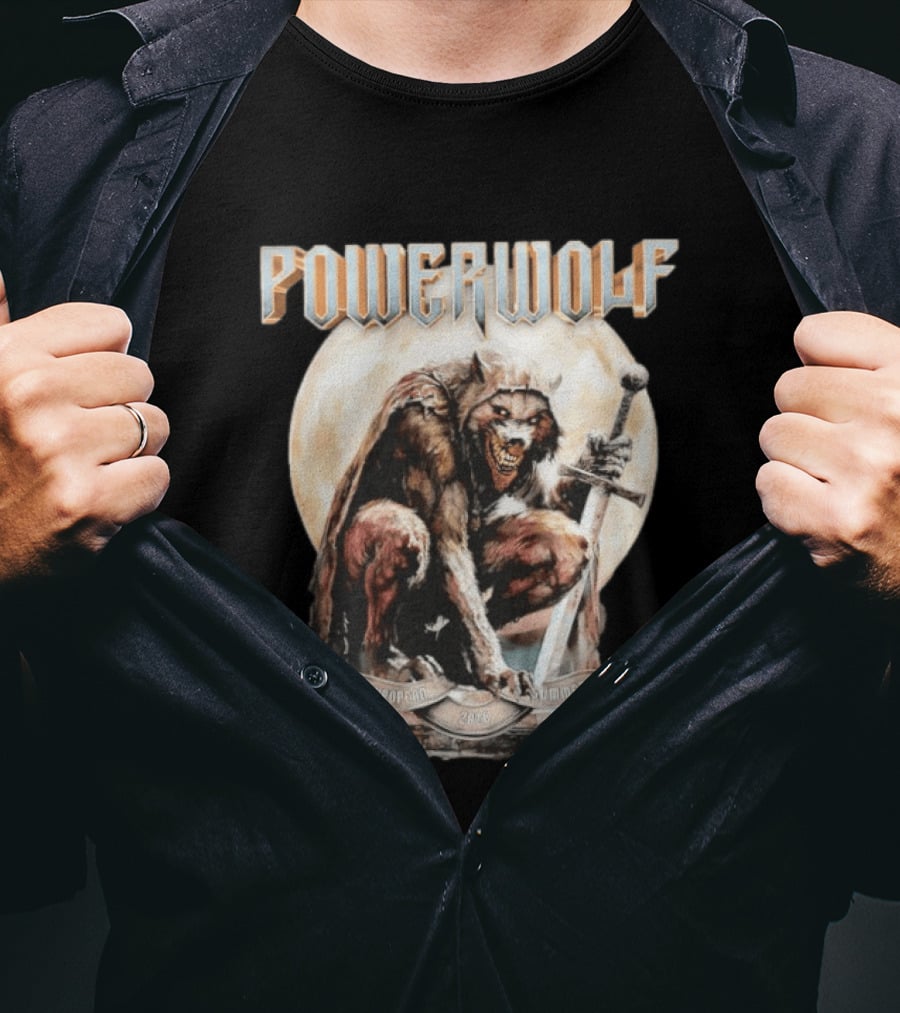 Powerwolf European Summer 2026 Heavy Metal Tour Werewolf Warrior Sword And Moon T-Shirt