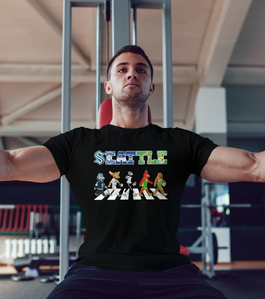 Seattle Kraken Mariners Seahawks Storm Sonics Mascots Abbey Road 2026 T-Shirt