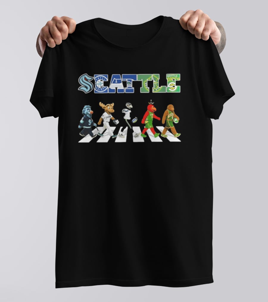 Seattle Kraken Mariners Seahawks Storm Sonics Mascots Abbey Road 2026 T-Shirt