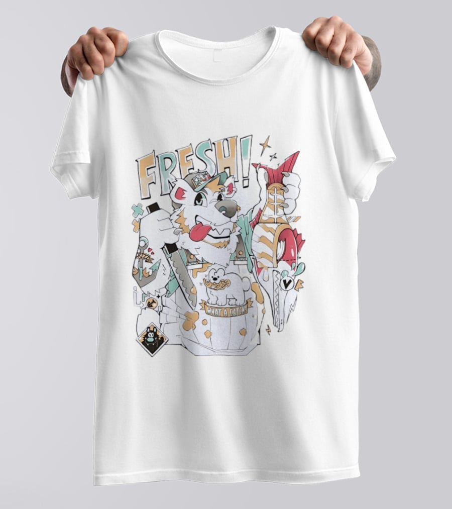 FRESH Polar Bear What A Catch With Fish Animation T-Shirt