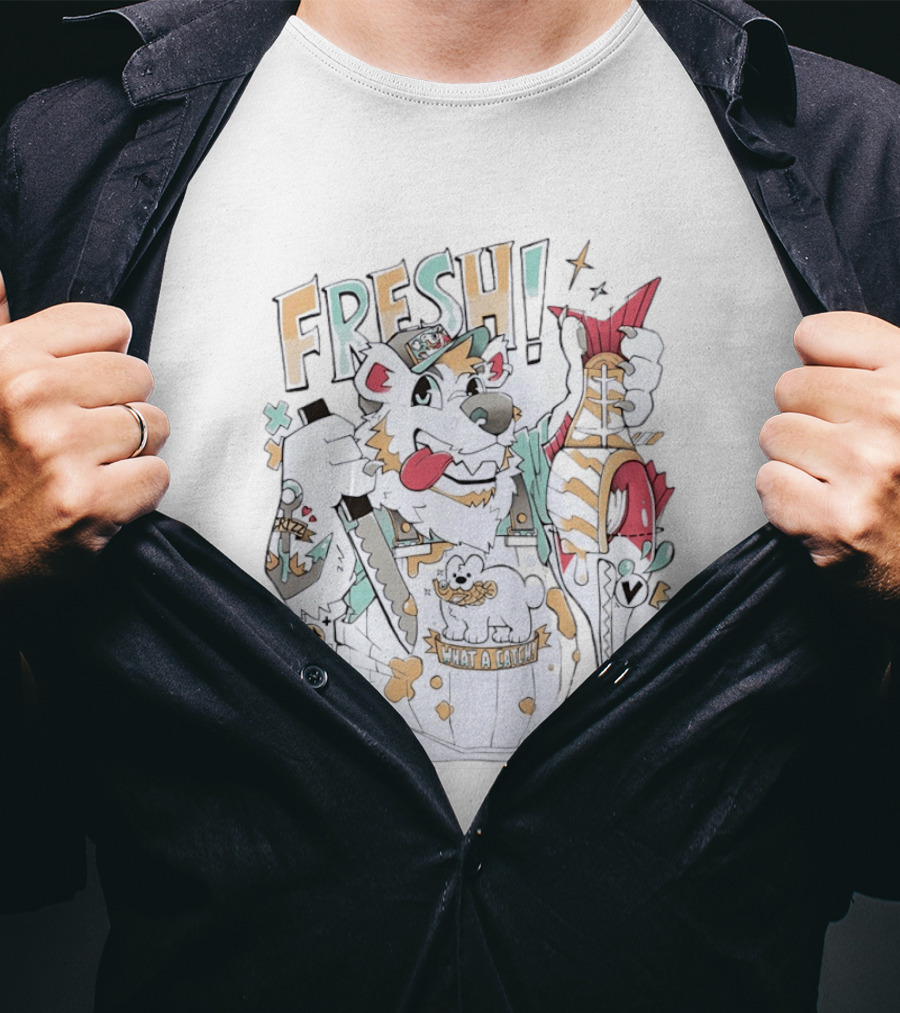 FRESH Polar Bear What A Catch With Fish Animation T-Shirt