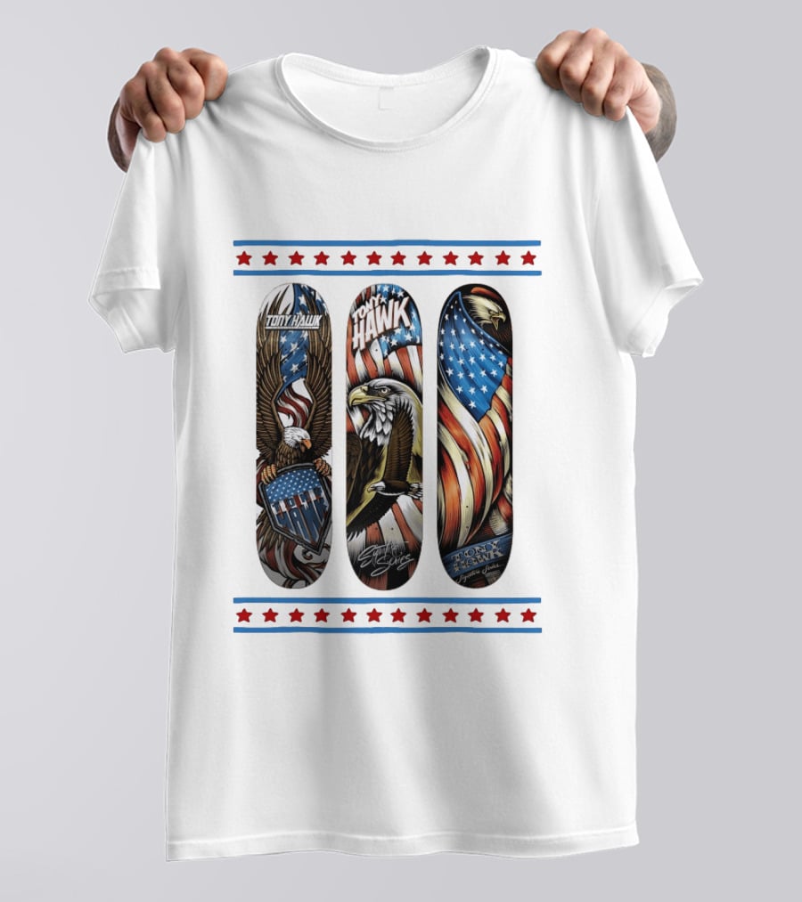 Tony Hawk Skateboard Eagle American Flag Stars Series T-Shirt