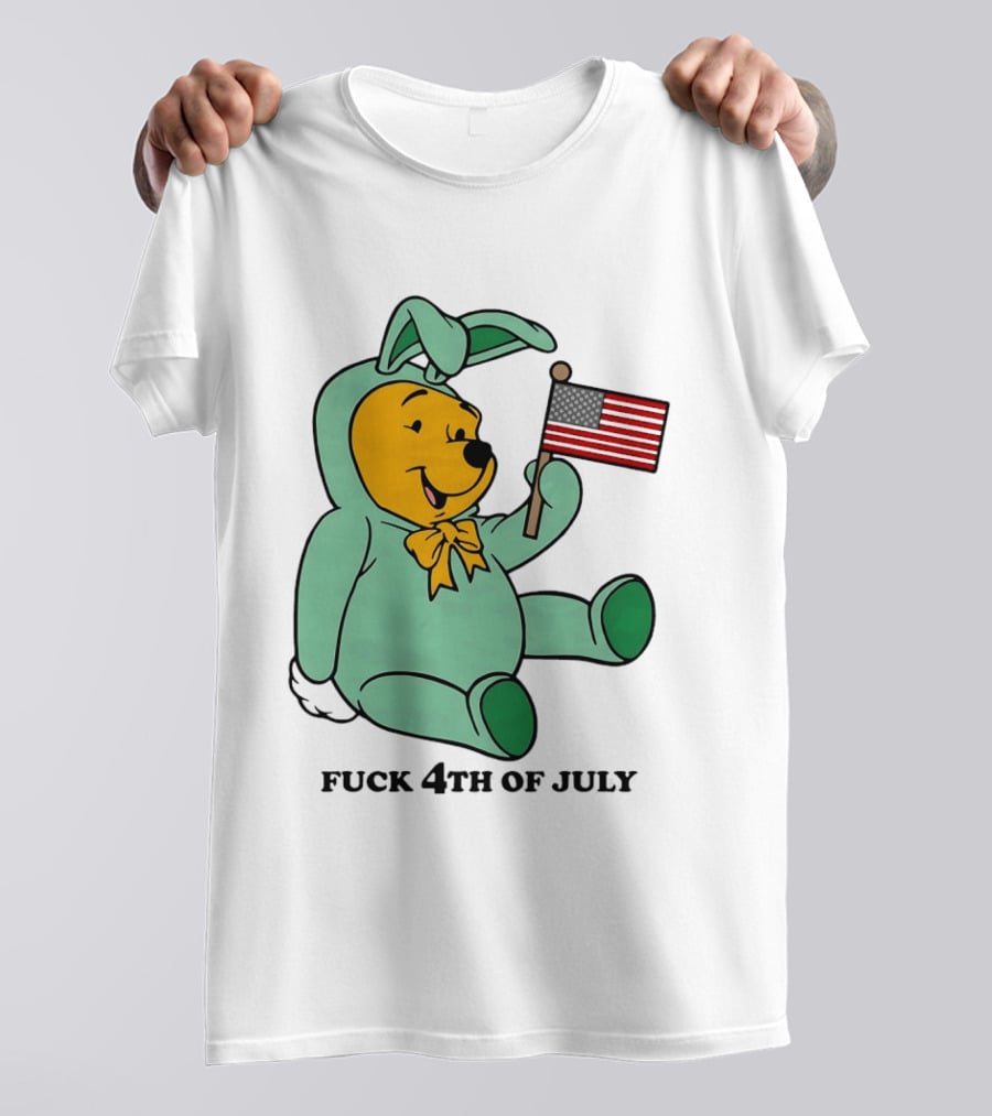 Winnie The Pooh Bunny Costume With Black American Flag And 4th Of July T-Shirt