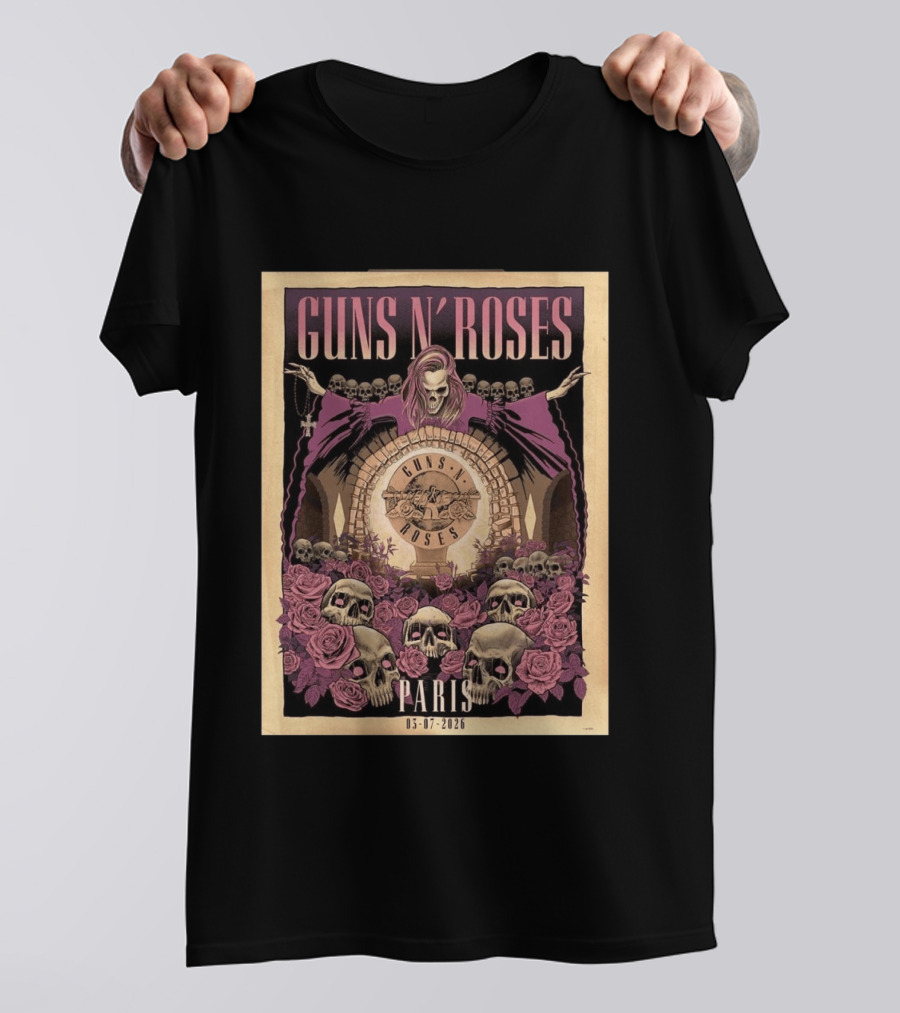 Guns N' Roses Paris 2026 Accor Arena July 3 Event With Skulls And Roses T-Shirt
