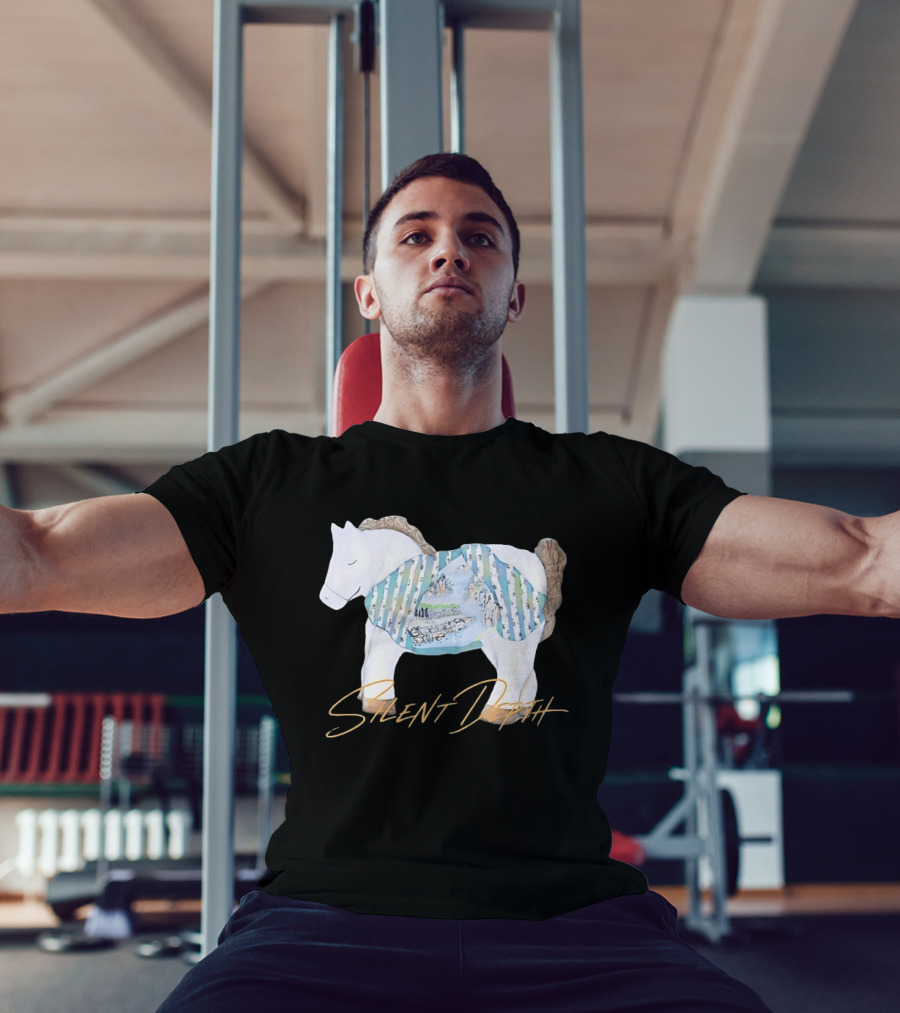 Silent Depth Horse Mountain Landscape Painted Body T-Shirt
