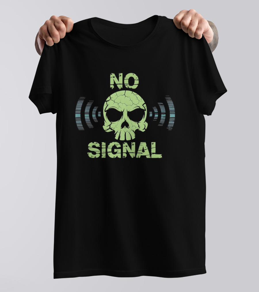 No Signal Skull Radio Waves Cracked T-Shirt