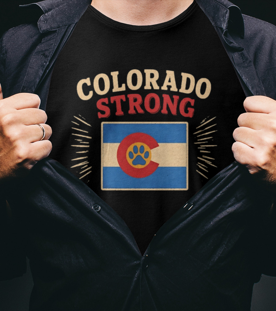 Colorado Strong Paw Print Colorado Flag Bold Letters T-Shirt