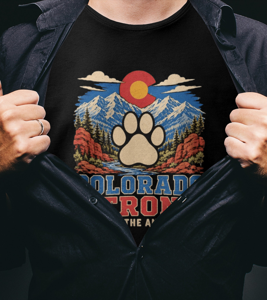 Colorado Strong Paw Print Save The Animals Mountain Sunset Landscape T-Shirt