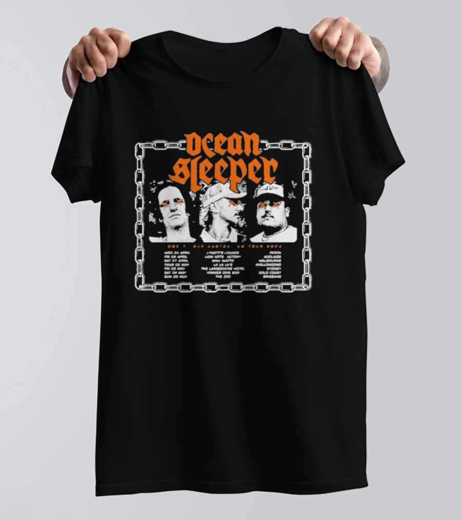 Ocean Sleeper Lonely Love Australia Tour 2024 Band Members Chain Border T-Shirt