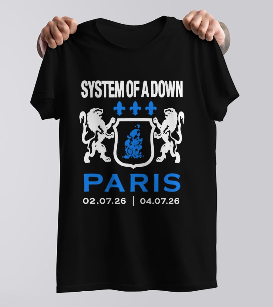 System Of A Down Paris Concert July 2026 Heraldic Crest Lions 02.07.26 04.07.26 T-Shirt