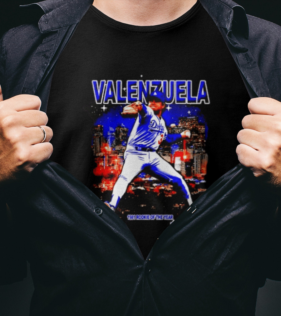 Fernando Valenzuela Dodgers 1981 Rookie Of The Year City Skyline T-Shirt