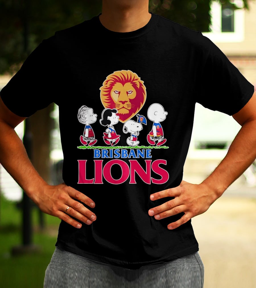 Brisbane Lions AFL Peanuts Snoopy Charlie Brown Lucy Schroeder T-Shirt