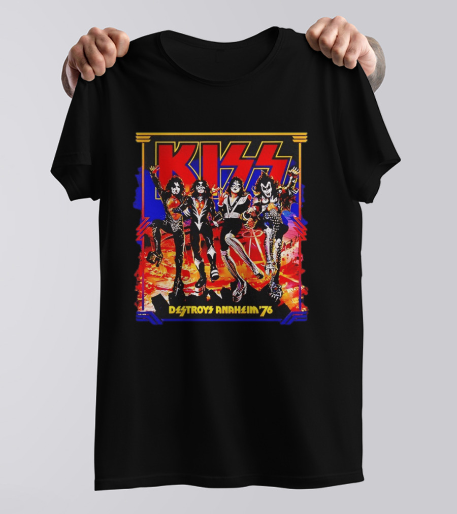 KISS Destroys Anaheim 76 Band Photo Arena Show T-Shirt
