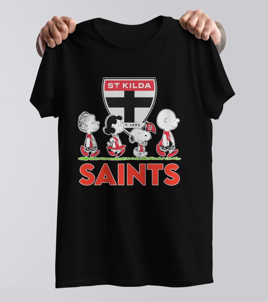 Peanuts Characters St Kilda Saints AFL 1873 Snoopy Charlie Brown Lucy Linus T-Shirt