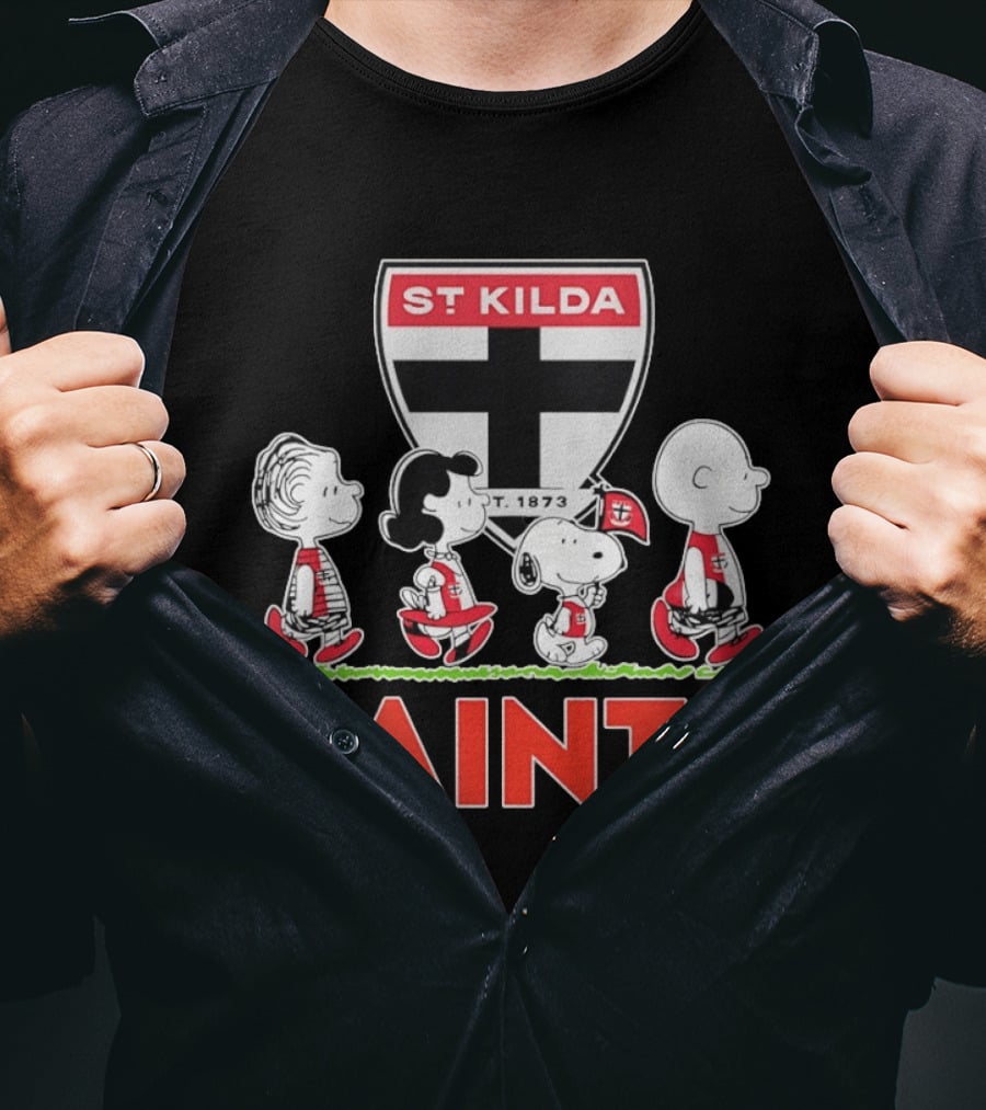 Peanuts Characters St Kilda Saints AFL 1873 Snoopy Charlie Brown Lucy Linus T-Shirt