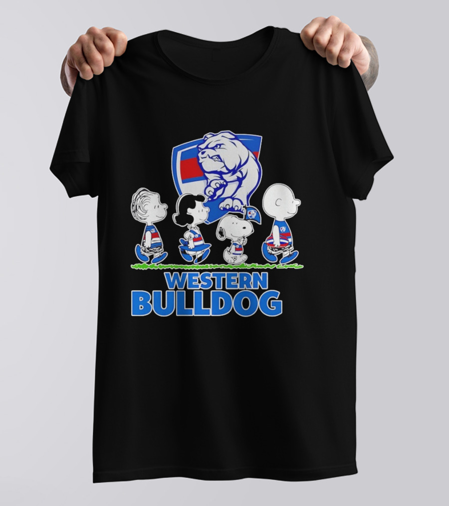 Peanuts Snoopy Charlie Brown Western Bulldogs AFL Team Lucy Schroeder T-Shirt