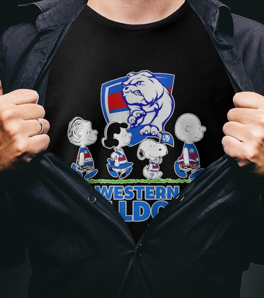 Peanuts Snoopy Charlie Brown Western Bulldogs AFL Team Lucy Schroeder T-Shirt