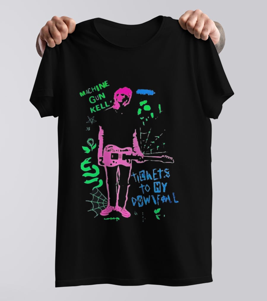 Machine Gun Kelly Skeleton Tickets To My Downfall Neon Pink Green Blue T-Shirt