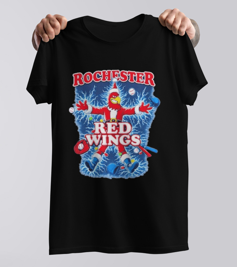 Rochester Red Wings Holiday Meltdown Christmas Santa Bird With Baseball T-Shirt