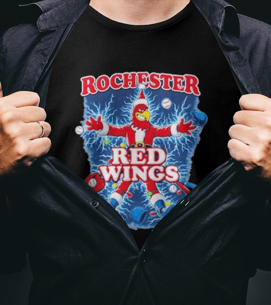 Rochester Red Wings Holiday Meltdown Christmas Santa Bird With Baseball T-Shirt