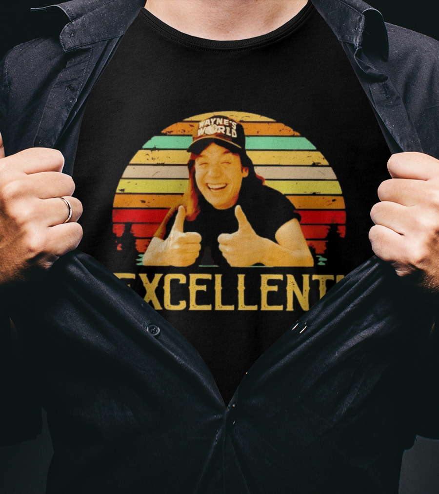 Wayne's World Wayne Campbell Thumbs Up Excellent Retro Sunset T-Shirt