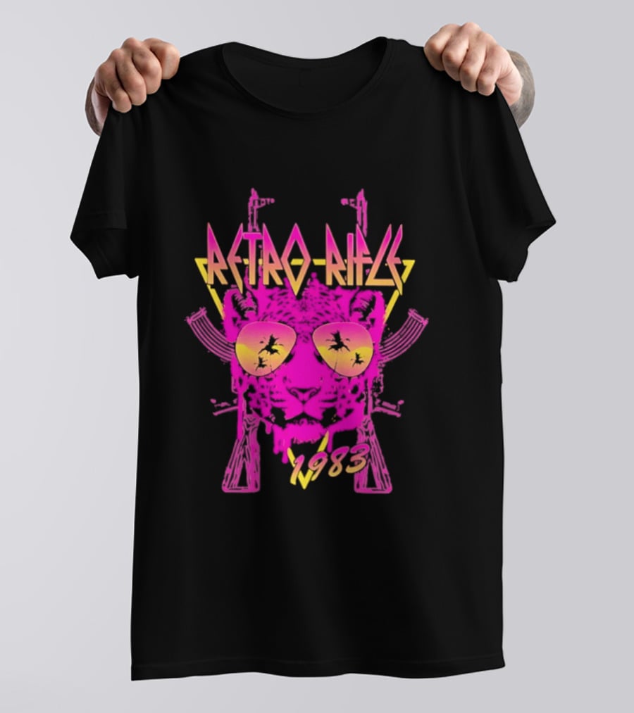 Retro Rifle 1983 Neon Skull Sunglasses Vintage Aesthetic T-Shirt