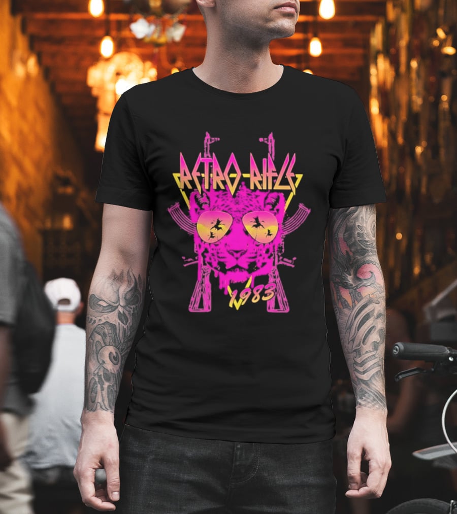 Retro Rifle 1983 Neon Skull Sunglasses Vintage Aesthetic T-Shirt