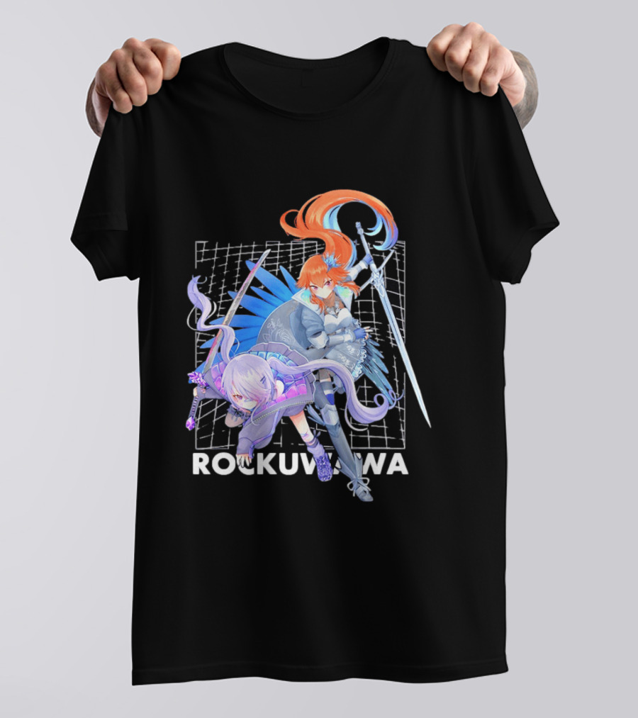 Rockuwawa Anime Warrior Girls Sword Katana Grid T-Shirt