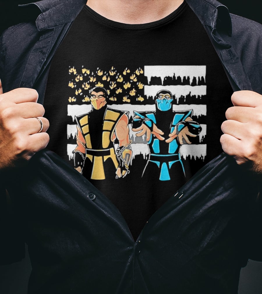Mortal Kombat Scorpion Sub Zero Fire Ice American Flag T-Shirt