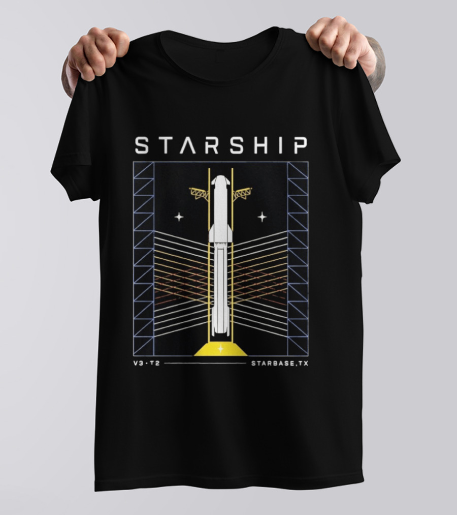 Starship V3 T2 Starbase TX Rocket Schematic Technical Diagram T-Shirt