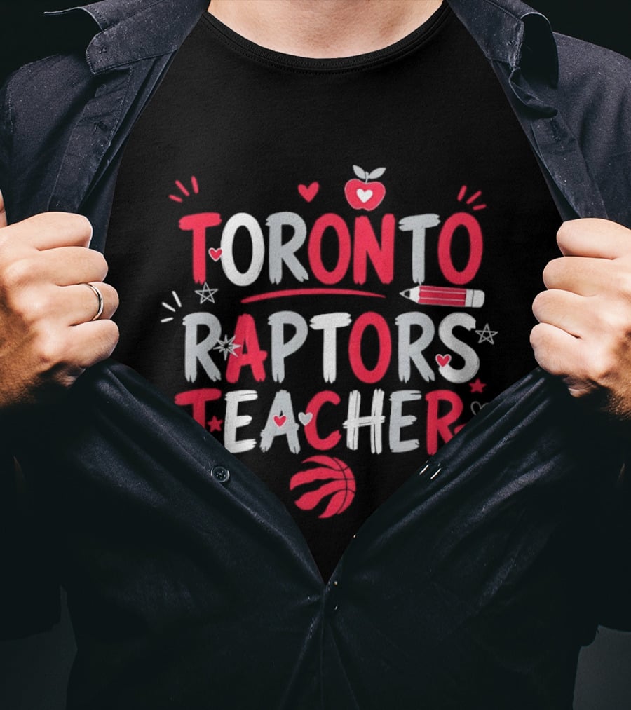 Toronto Raptors Teacher Apple Pencil Hearts Basketball T-Shirt