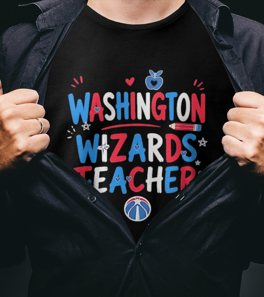 Washington Wizards Teacher Apple Pencil Heart Basketball T-Shirt