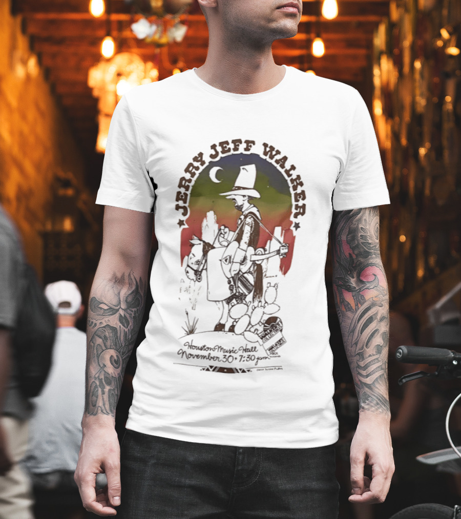 Jerry Jeff Walker Houston Music Hall November 30 7 30Pm Cowboy Guitar Art Vintage Sunset T-Shirt