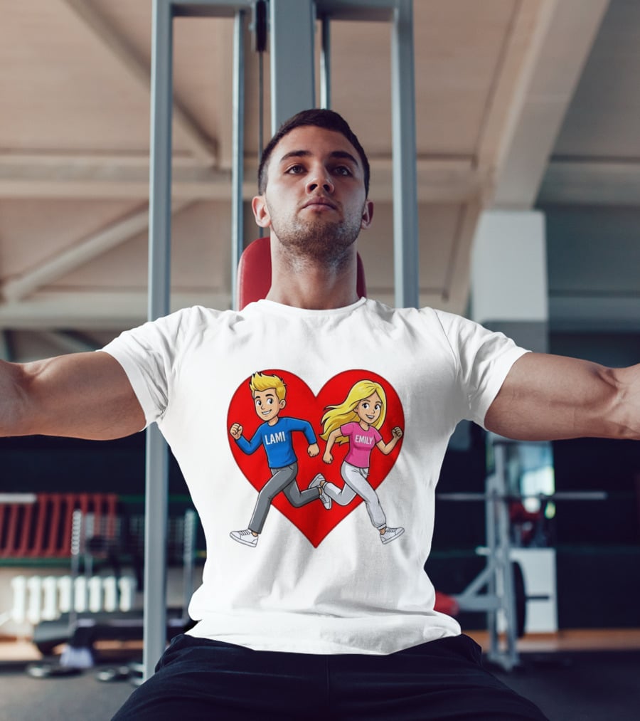 Lami And Emily Cartoon Couple Running With Heart T-Shirt
