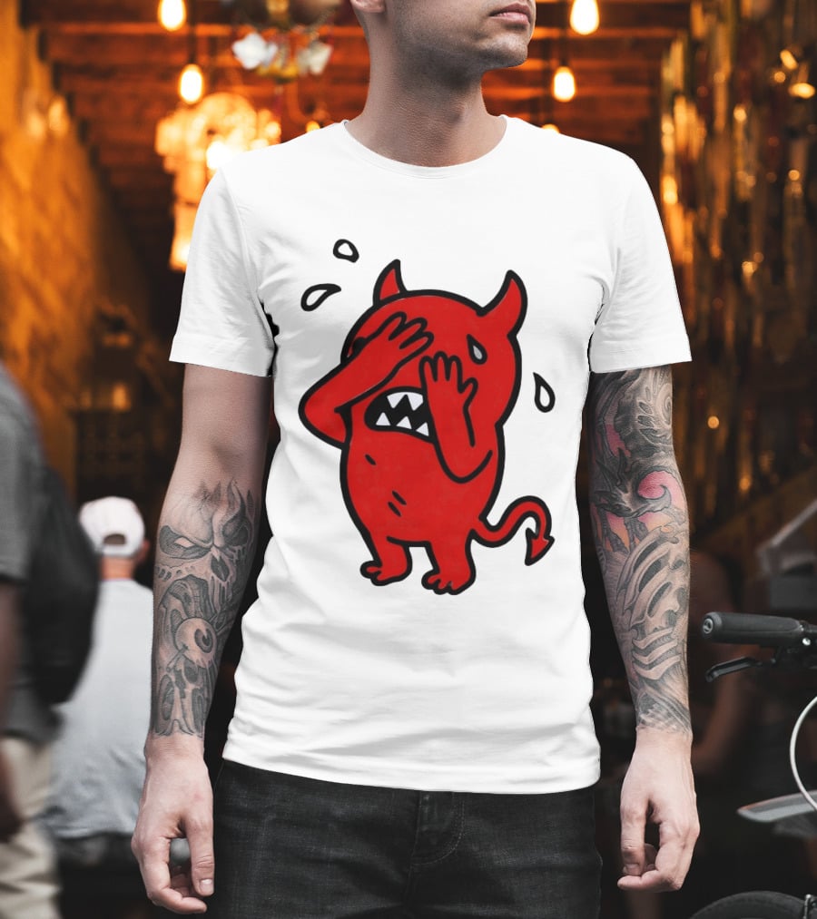 Devil Cartoon Facepalm Panicking Sweating Emoji T-Shirt