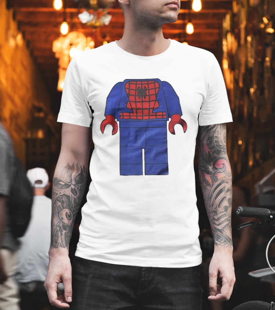 Lego Spider Man Minifigure Marvel Super Hero Iconic Costume Red And Blue Suit T-Shirt