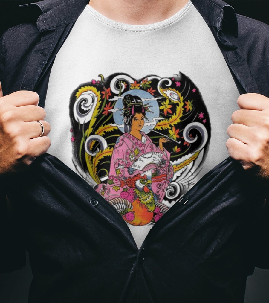 Geisha Tattoo Japanese Traditional Phoenix Kimono T-Shirt