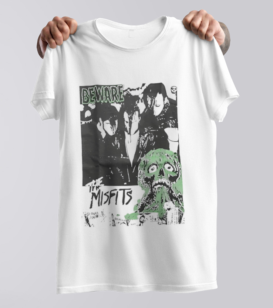 Beware The Misfits Horror Punk Band Skull Green T-Shirt