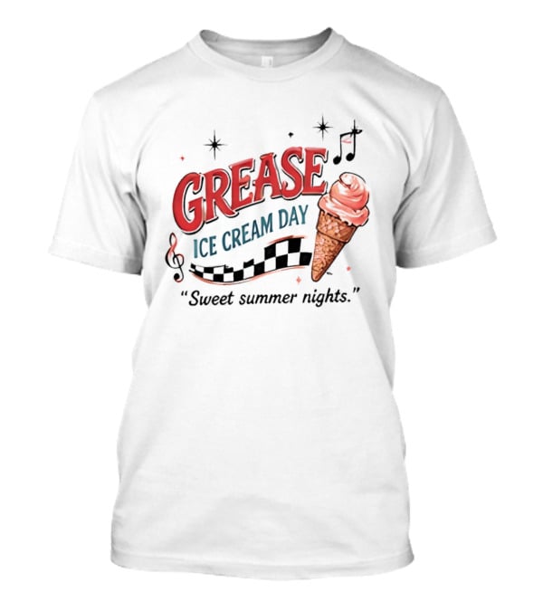 Grease Ice Cream Day Sweet Summer Nights Ice Cream Cone Music Notes Stars T-Shirt
